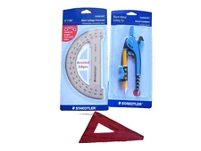 Set of 3 Pencil Compass, College Protractor, Triangle Ruler NEW Staedtler