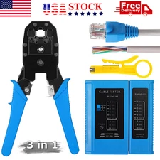 RJ45 Network Tester + 3-in-1 Cable Crimper + Stripper CAT5e/CAT6 Tool Kit