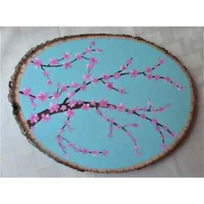 Cherry blossom wood slice hand painting, rustic, home decor countrycore 