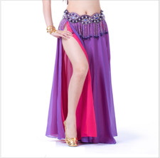 Two Side Slit Two Colors Chiffon Long Skirt Split Skirt Belly Dance Costumes NEW
