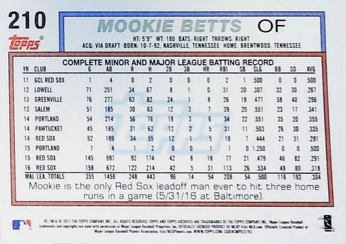 2017 Topps Archives #210 MOOKIE BETTS RED SOX FREE SHIP - Picture 2 of 2