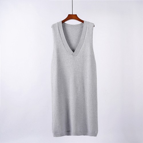 Damen Strick Weste Solide Tank Tops Ripp Saum Midikleid V-Ausschnitt Locker Freizeit - Bild 8 von 22