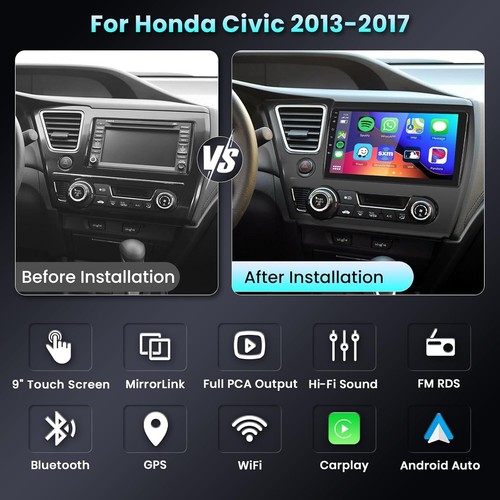 2G+64G Car Radio Stereo for Honda Civic 2013 2014 2015 2016 2017 with 9" 1080P - Bild 2 von 7