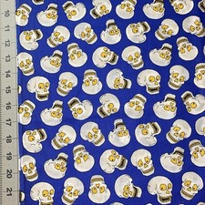 Halloween Skulls On Blue Cotton Fabric 1/2 Yard 18 By 44
