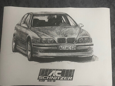 BMW E39 AC SCHNITZER S5 A3 INK DRAWING PRINT PREMIUM QUALITY