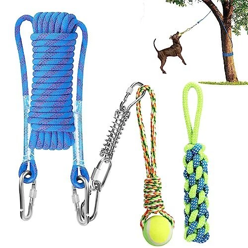 Spring Pole Dog Rope Toy Outdoor Hanging Retractable Tug of War