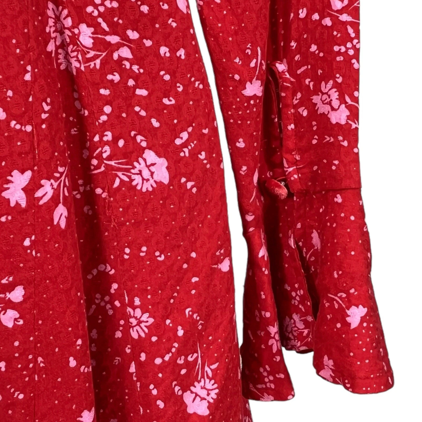 VALENTINO Free People Mini Abito Boho Floreale con Bordo in Velluto Tess Rosso