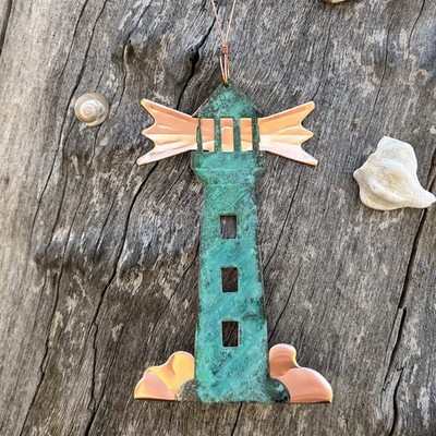 LIGHTHOUSE Copper Verdigris Christmas Ornament Handcrafted AZ Southwest Beach