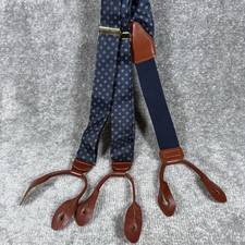 CAS Suspenders Blue Floral Silk Leather Button Braces W Germany