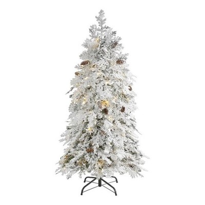 Nearly Natural 5ft Flocked Montana Down Swept Spruce Christmas Tree w/ 100 LED