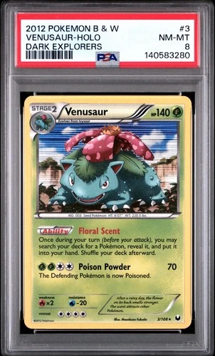 2012 Pokemon Black and White Dark Explorers 3/108 Venusaur Holo PSA 8 NM Rare