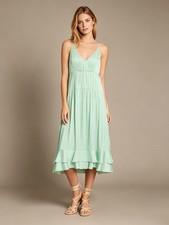 NWOT Farm Rio Tiered Ruffled Sleeveless V-neck Midi Dress Green Sz S