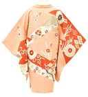 JAPANESE VINTAGE KIMONO SILK JACKET HAORI ROBE ANTIQUE ORANGEY-PINK 1mt3874