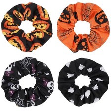 4pcs Halloween Hair Scrunchies Elastics Hair Ties Pumpkin Ghost Skeleton Spid...
