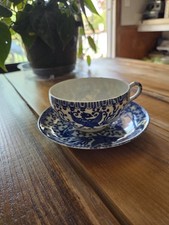 Occupied Japan Blue White Floral Ceramic Porcelain Tea Cup Saucer Set Vintage