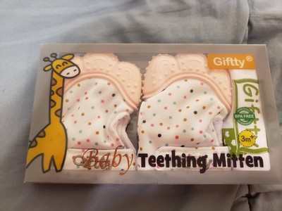 Giftty Baby Teething Mitten, Self-Soothing Teether Glove, Pain Relief Pink NIP