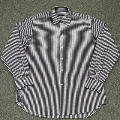Canali Hemd Herren 16,5 42 Lila Blau Streifen Baumwolle Langarm Italy Luxus