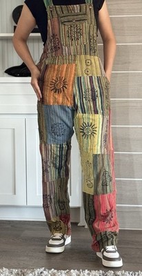 Boho, Hippie Style Patchwork Jumpsuit With Straight-Leg and 2 Side Pockets.