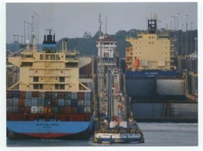 Ships Pass Through Gatun Locks Panama Canal Postcard