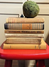 Lot 6 Vintage Tan Neutral Books French Country  Cottage Decor Shabby Staging