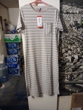 Andrew Marc Full Length Short-sleeved Women's Dress  Medium Gray / White Stripes