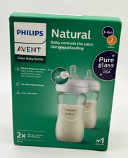 2 Pack 8 oz Philips Avent Glass Baby Bottles Natural Response Nipple