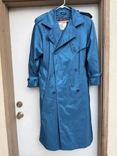 VTG LONDON FOG TEAL TRENCH COAT 8 Regular Zip-OUT LINER PREPPY MINIMAL CHIC