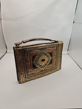 Vintage Italian Made Purse/ Wallet 7"x4.25", Brown Color w/Gold  Green,
