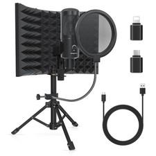 Studio Recording Microphone Isolation Shield with Pop Filter and Metal Tripod