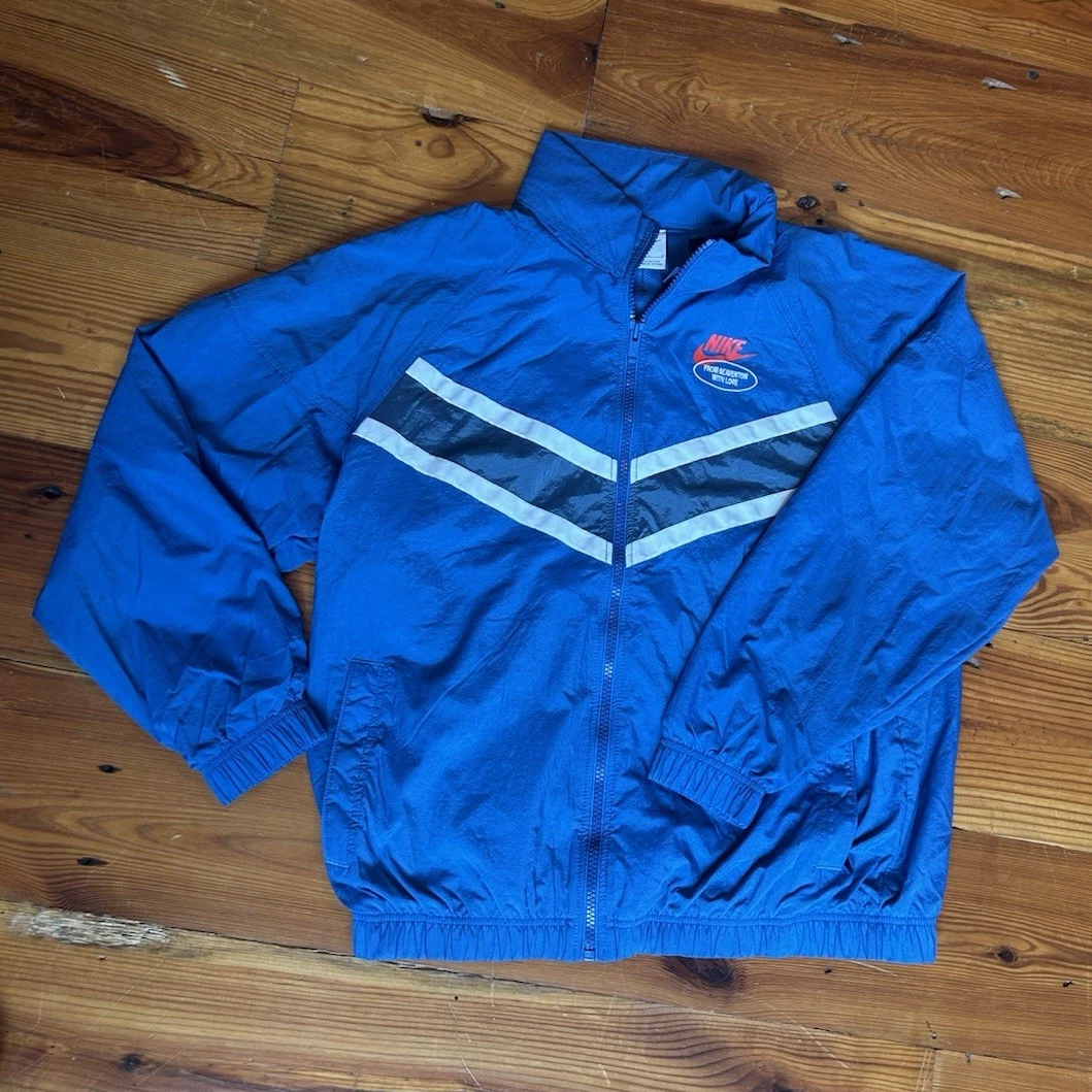 Nike Men's Blue Hooded Full-Zip Nylon Windbreaker Jacket Colorblock Size L