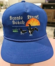 Vintage Blue Snapback Rope Cap Hat Bonnie Beach Resort Embroid Ducks Wildlife 