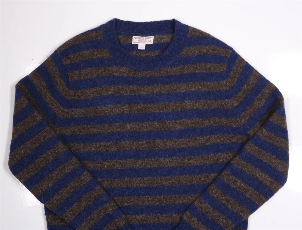 Wallace & Barnes Mens Brown Blue Striped Knit Crewneck Wool Sweater Medium - Image 2 of 4