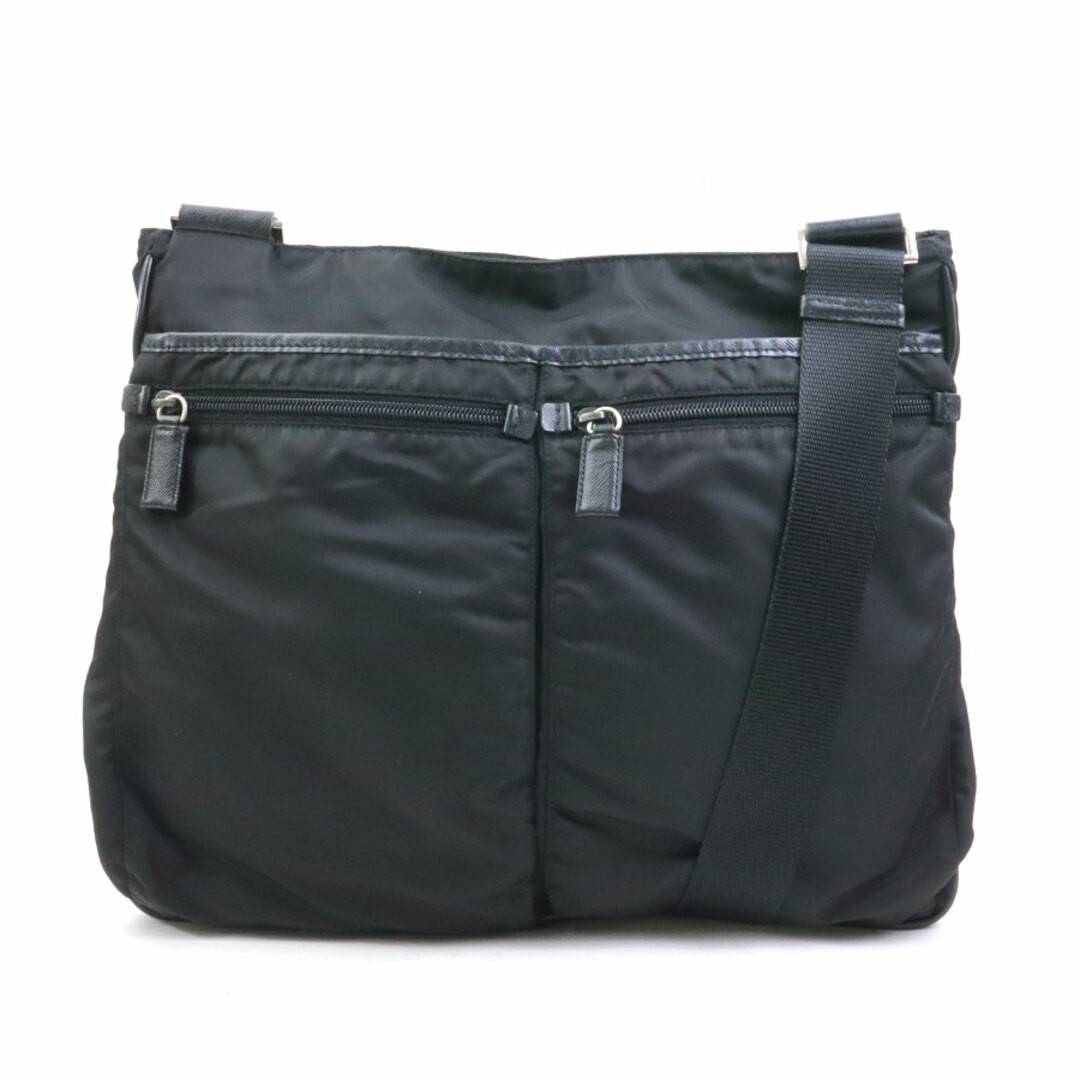 RARE PRADA Nylon Crossbody Shoulder Bag Black Silver Mens Used Free Shipping e606