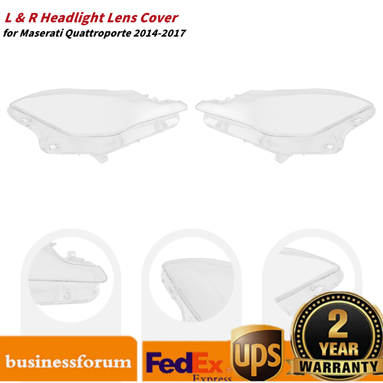 L & R Headlight Lens Cover Headlamp Lens Cover for Maserati Quattroporte 14-17