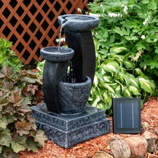 Modern Cascading Bowls Solar Water Fountain with Battery - 28 in by Sunnydaze