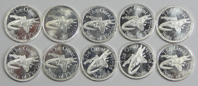 10x Great State of Florida 1 Gram Gator Gold Silver Naples 10g .999 Fine Silver