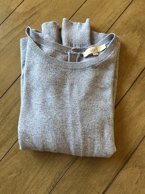 LOFT Light Blue Crew Neck Sweater woman s size small button detail down back