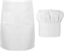 Chef Hat and Half Bistro Apron Set Adjustable Kitchen Cooking Uniform White