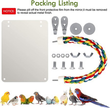 7 Inch Bird Mirror with Rope Perch Cockatiel Mirror for Cage Bird Toys Swing ...