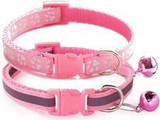 Cat Collar with Bell, 2-Pack Basic Reflective XS Dog Cat Neck 7-12" Pink
