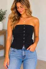 Abercrombie & Fitch Black Strapless Button Front Corset Top, Women’s XL