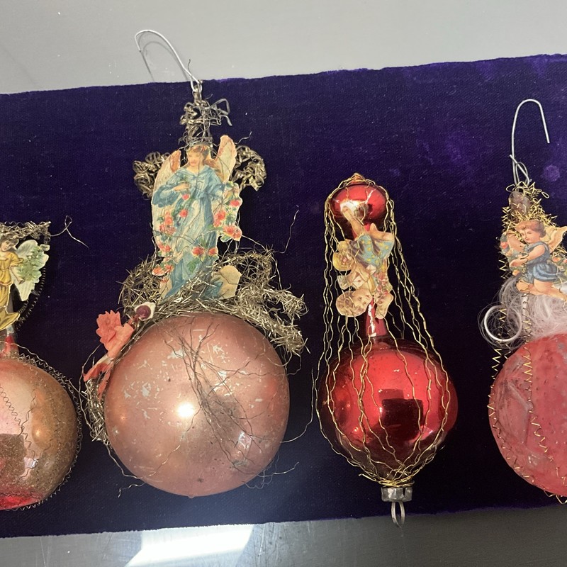 Antique 4 hand blown Glass Wire-wrap Feather Tree CHRISTMAS  ornaments
