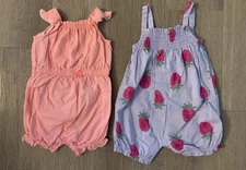 Carter's Girl's Size 3-6 Months Lot Of Two Sweet Casual Cotton Rompers