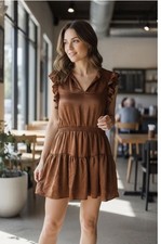 Steve Madden Prairie Dreams Dress Women’s Size L Cinnamon Brown NWT
