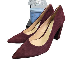 Nine West Suede Pump 7.5M Office Baddie Wine High Block Heel Shoes Pointed Toe