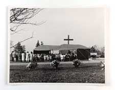 1965 Graveside Service Funeral Cemetery Graveyard Cross Vintage Photo