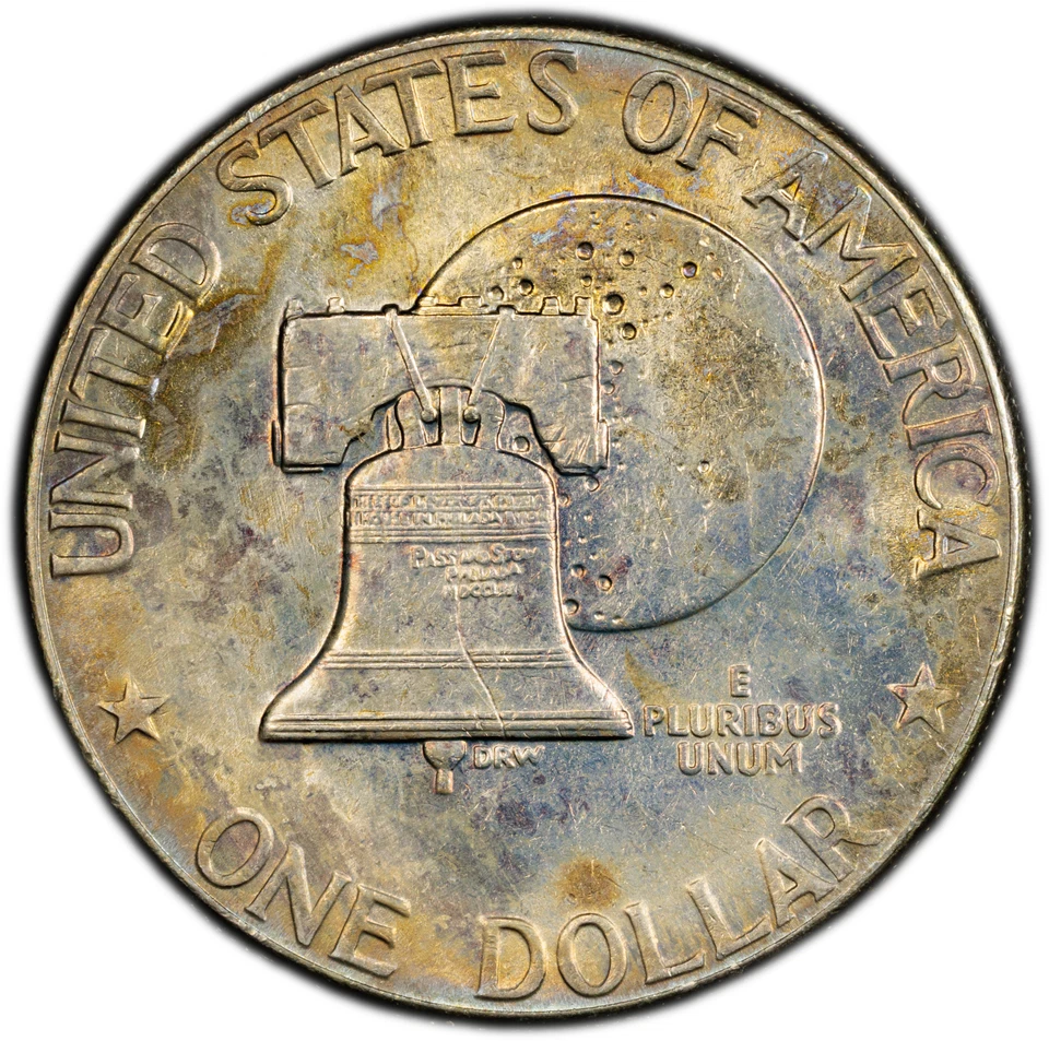 Dólar Eisenhower 1976-D Tipo 2 PCGS "UNC DETALHES": Obv. Exclusivamente Tonificado & Rev. - Imagem 4 de 4