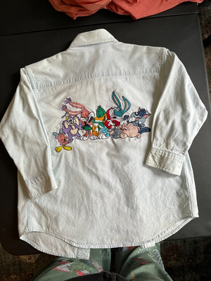 Vintage Looney Tunes Embroidered Small Button Down Shirt Some Stains See Pics