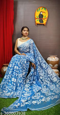 Indian Jamdani Cotton Silk Saree With Unstitched Blouse Women's Party Wear Sari