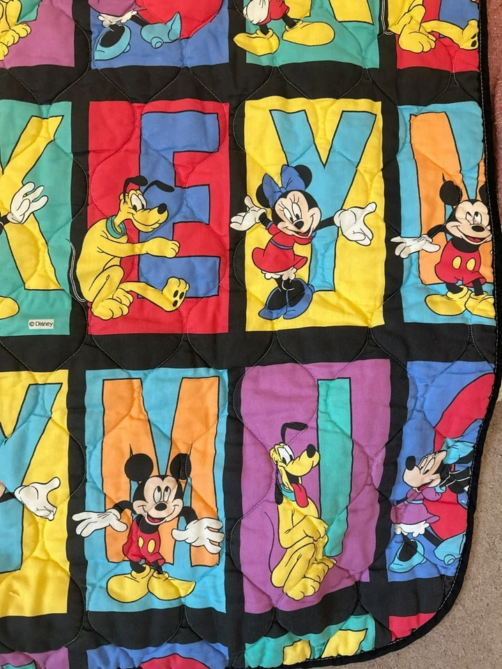 Vintage Colorful Disney Mickey Mouse & Friends Quilted Blanket 39" x 50" - Image 2 of 4